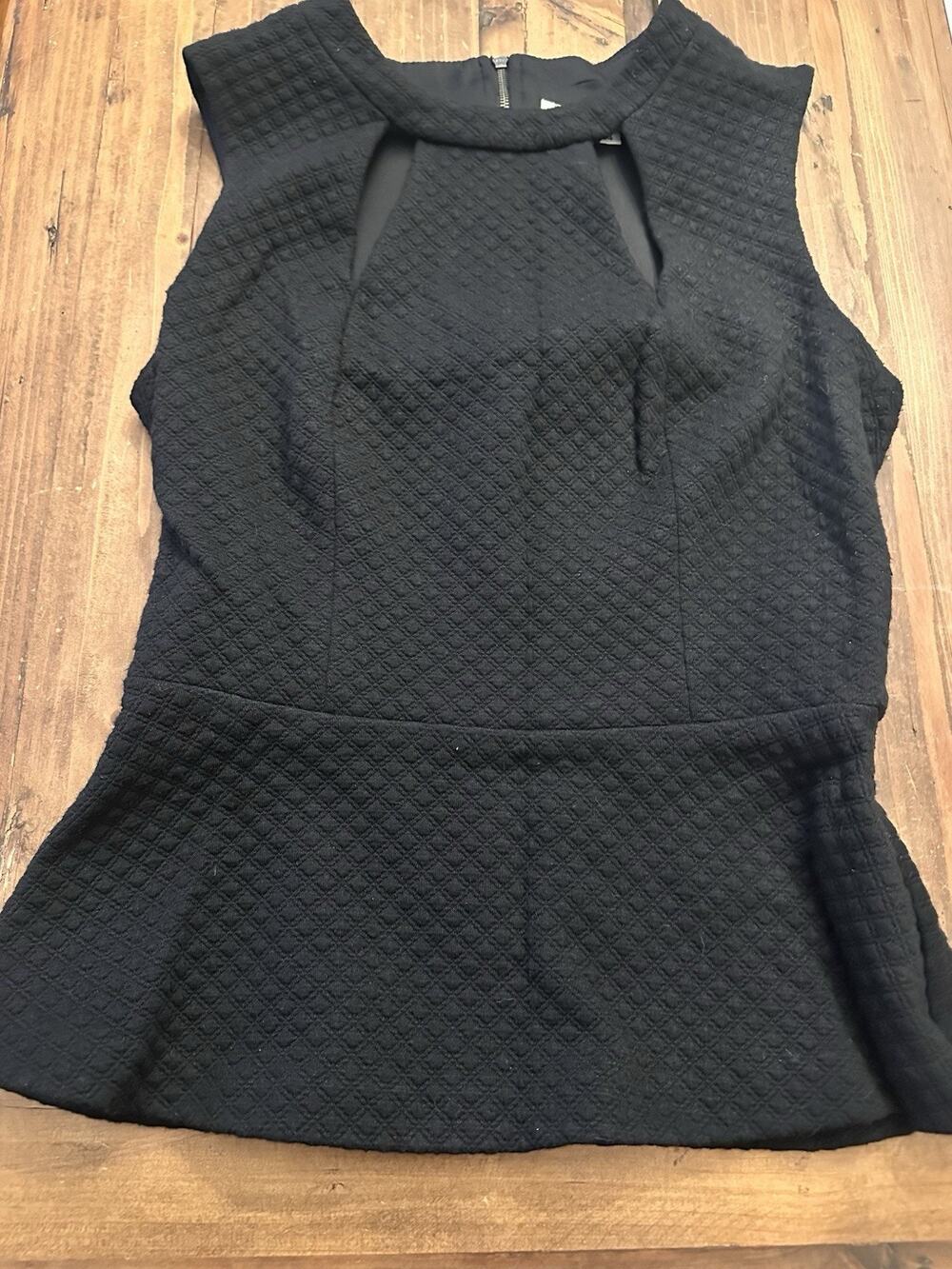 Trina Turk 4 Black Tank Top Textured Back Zip Sleeveless Peplum Cut Out Blouse
